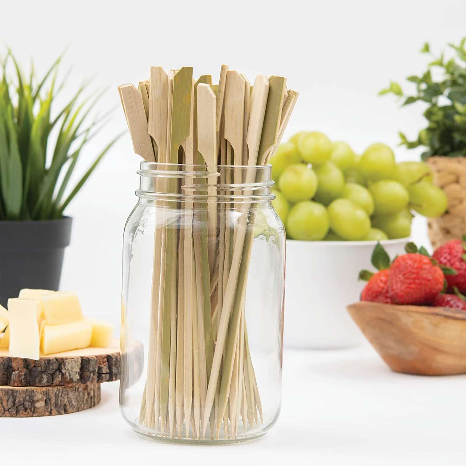 100-Pack Bamboo Cocktail Sticks Paddle Decorative Top Design - Eco Friendly Party Picks 10"