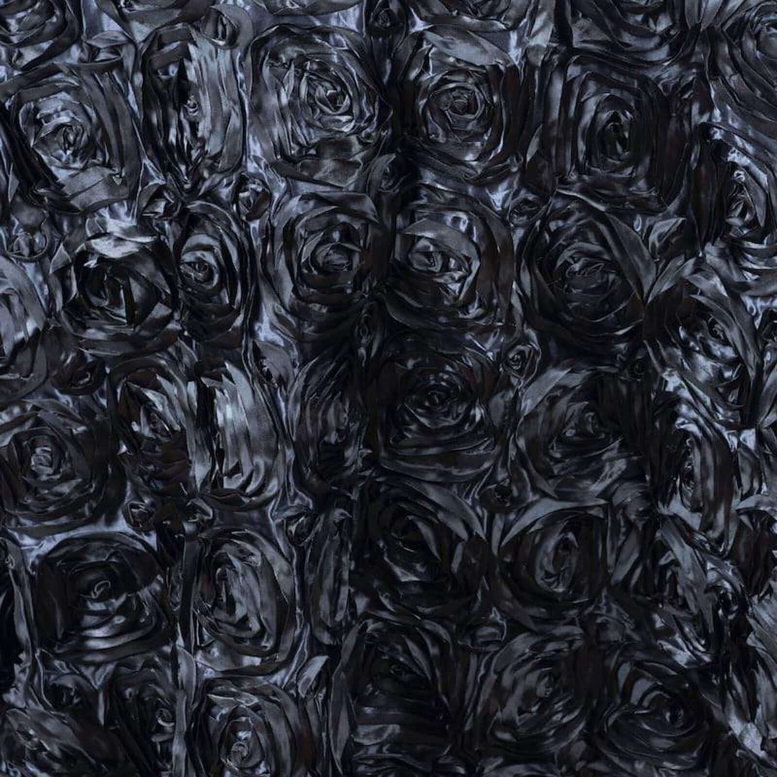 Satin 120" Round Tablecloth Black - Grandiose 3D Rosette with Seamless Finish Table Cover