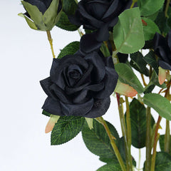 2 Stems 38" Tall Black Artificial Silk Rose Flower Bouquet Bushes