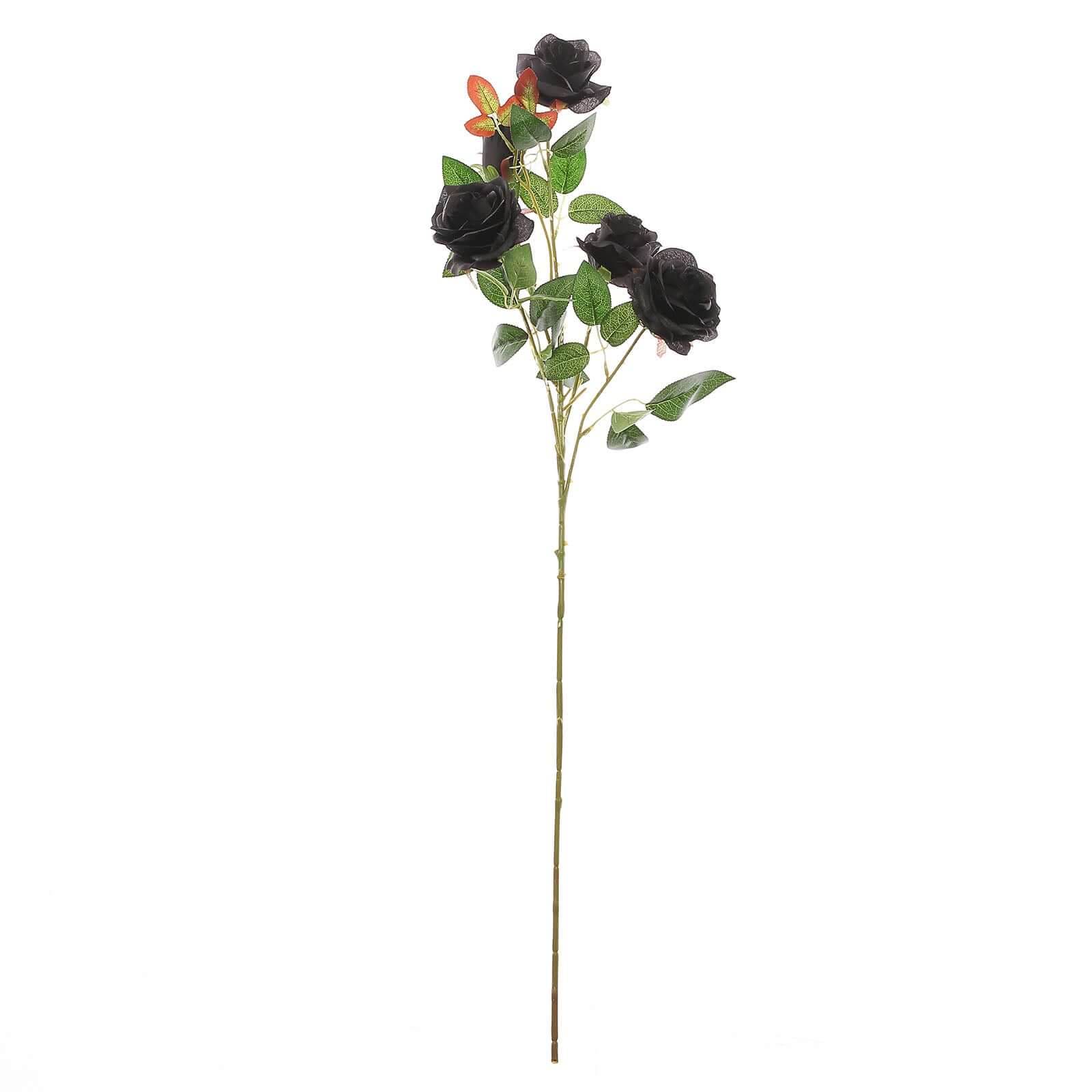2 Bouquets 33" Tall Black Artificial Silk Rose Flower Bush Stems