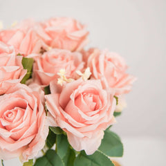 2 Bushes 18" Real Touch Blush Artificial Rose Flower Bouquet, Silk Long Stem Flower Arrangements
