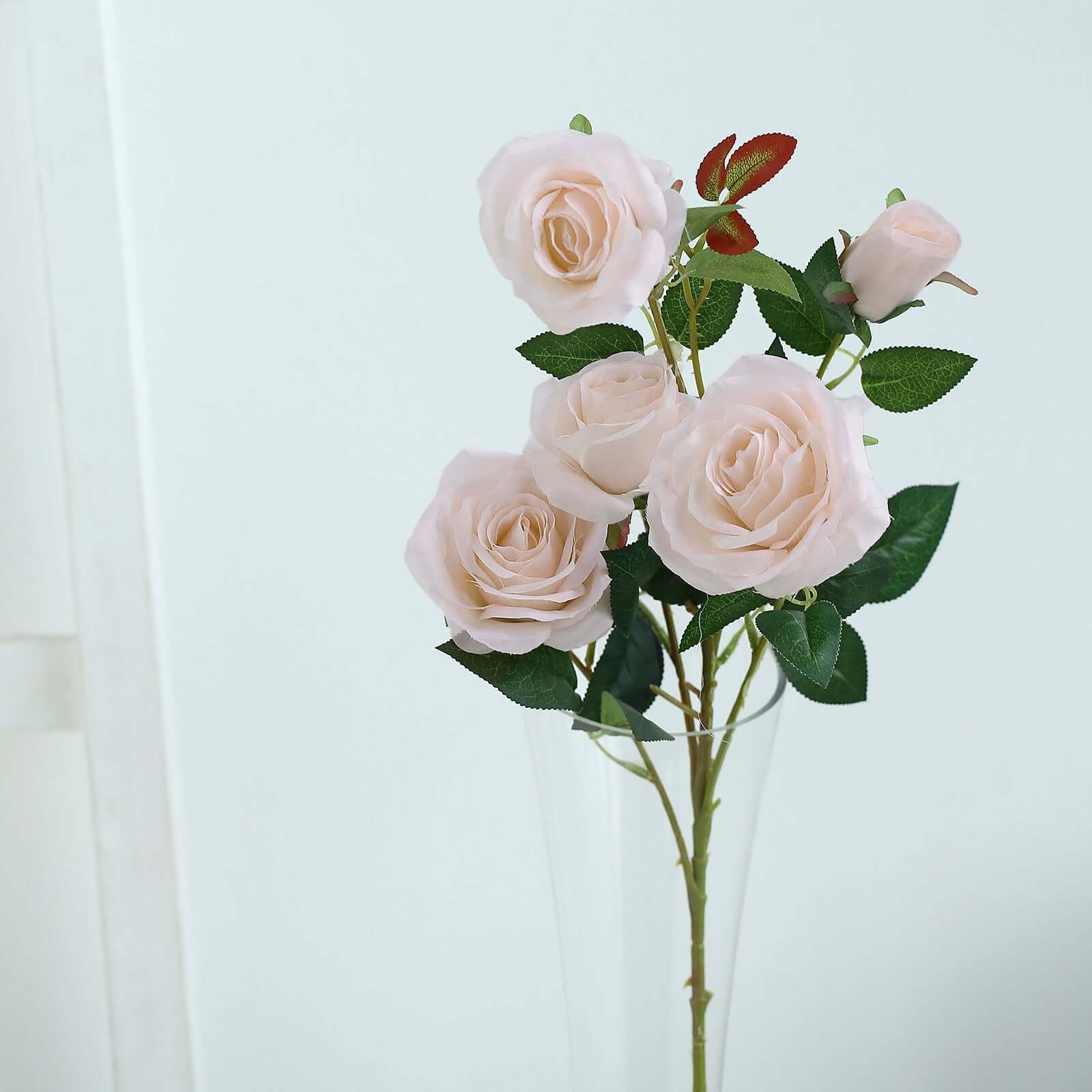 2 Bouquets 33" Tall Blush Artificial Silk Long Stem Rose Bush