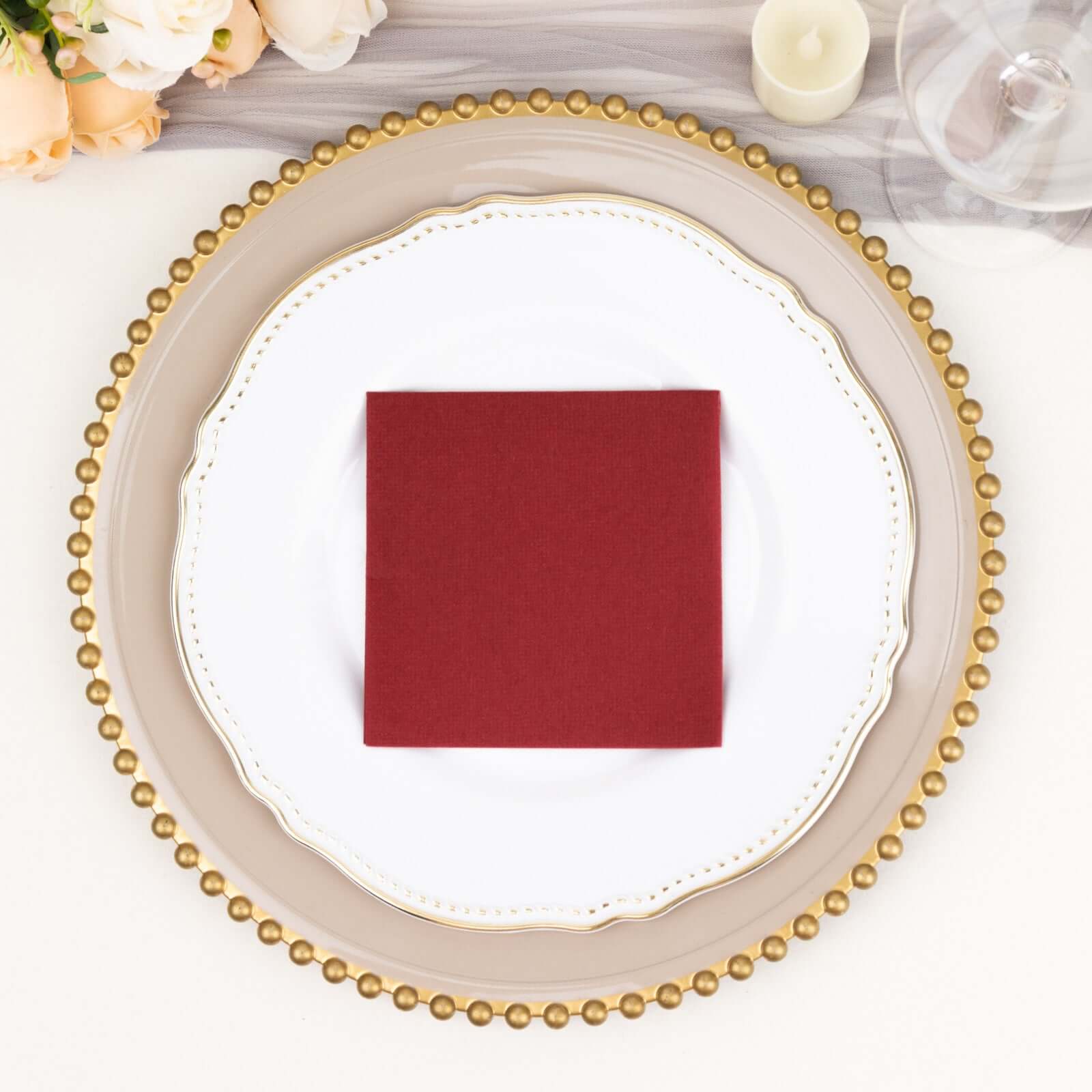 20-Pack Paper Linen-Like Cocktail Napkins Burgundy - Disposable 5"x5" Airlaid Soft Napkins