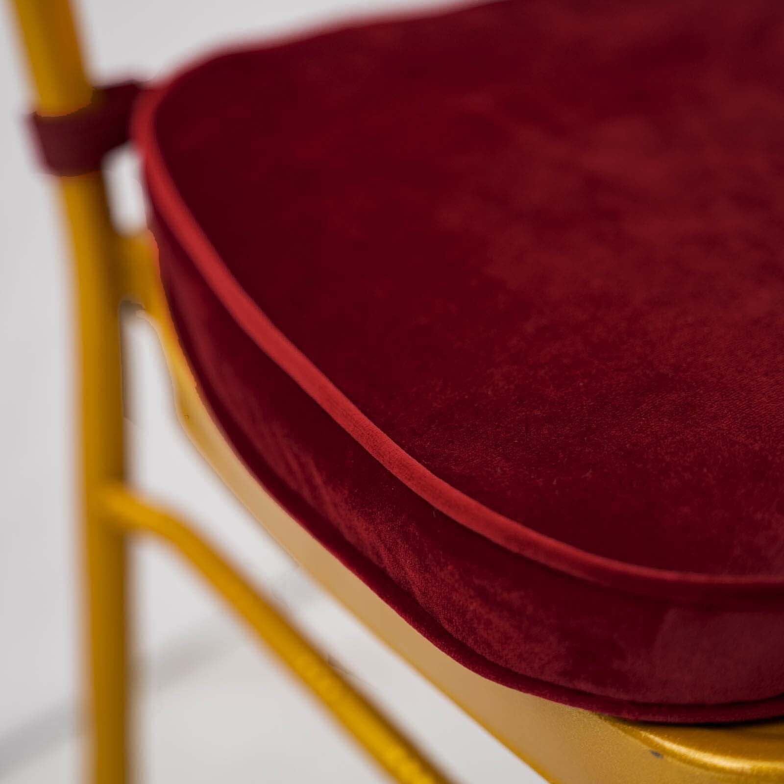 2" Thick Burgundy Velvet Chiavari Chair Pad, Memory Foam Seat Cushion With Ties and Removable Cover