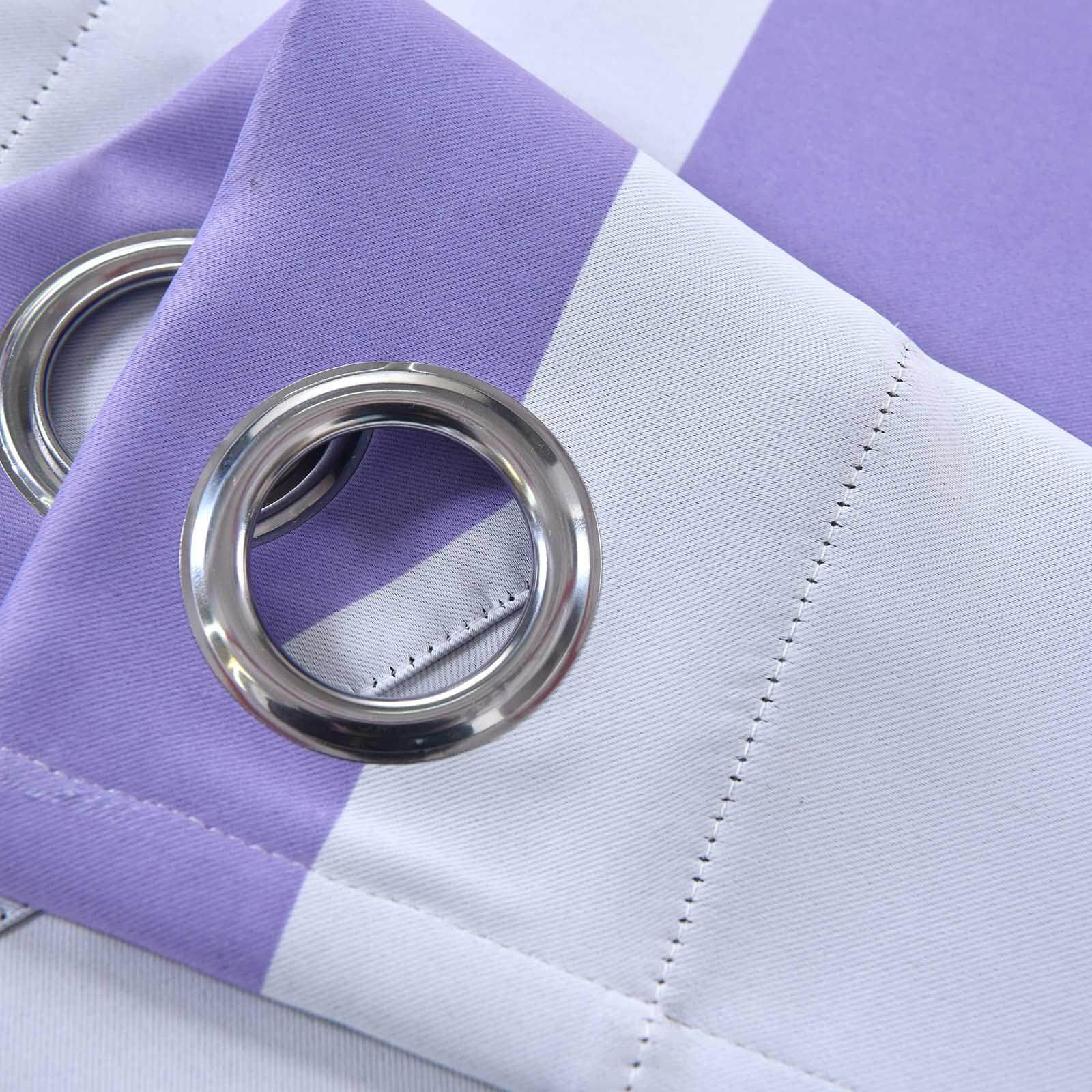 2 Pack White Lavender Lilac Cabana Stripe Thermal Blackout Curtains With Chrome Grommet Window Treatment Panels - 52"x96"