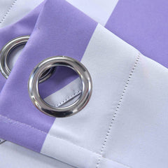 2 Pack White Lavender Lilac Cabana Stripe Thermal Blackout Curtains With Chrome Grommet Window Treatment Panels - 52"x96"