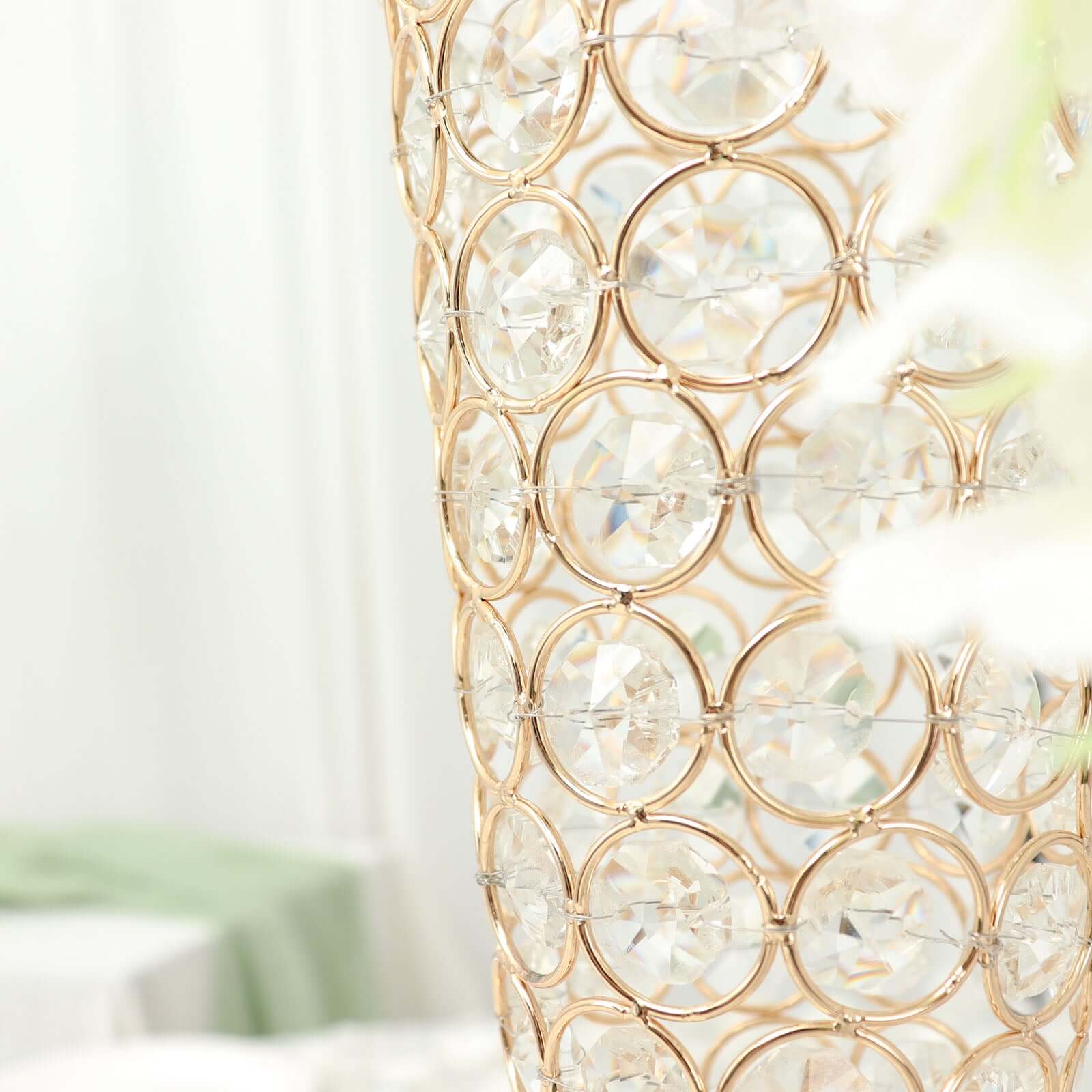 2-Pack Crystal Beaded Trumpet Vase Set Gold - Table Centerpiece for Weddings and Events 32"