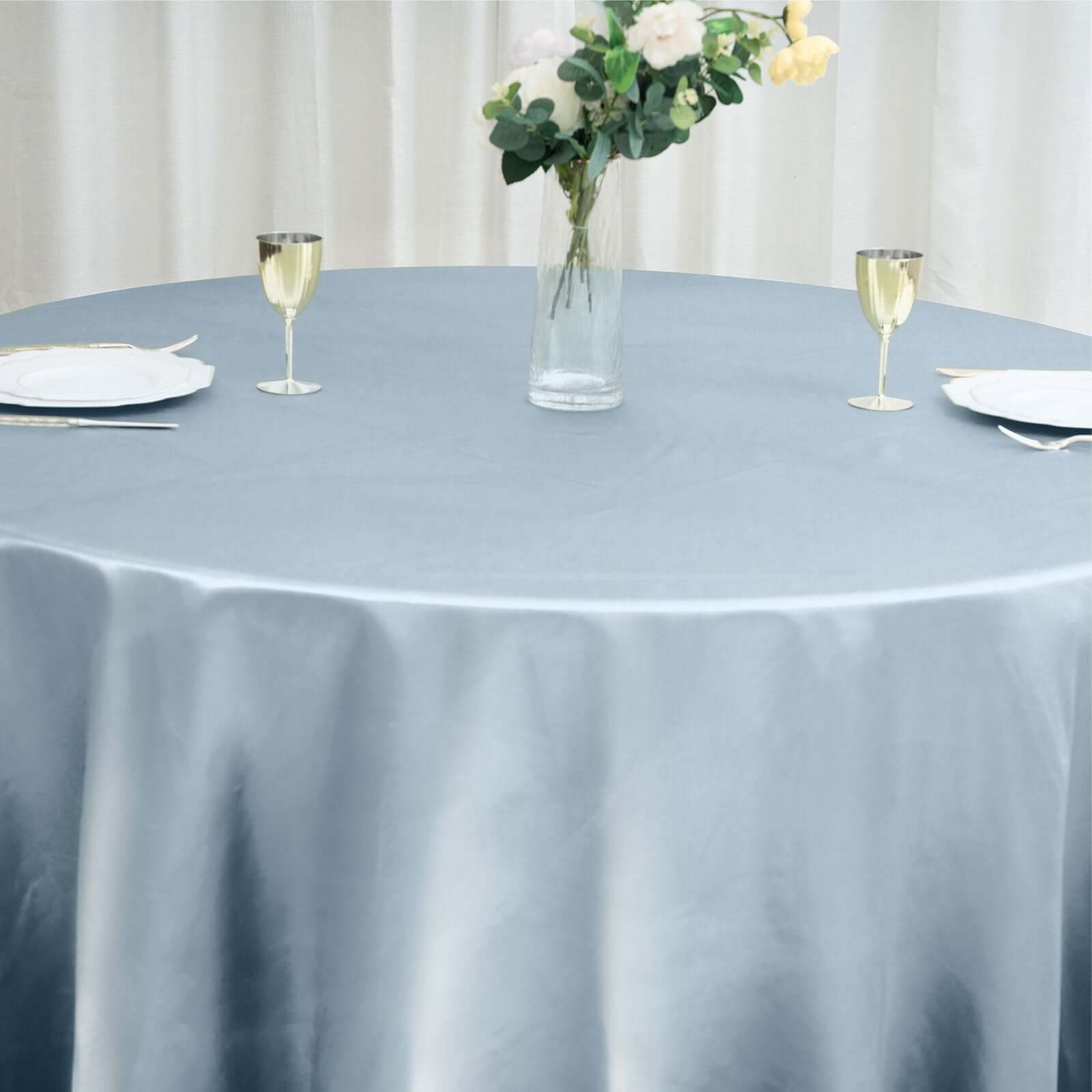 Satin 120" Round Tablecloth Dusty Blue - Stylish Seamless Table Cover