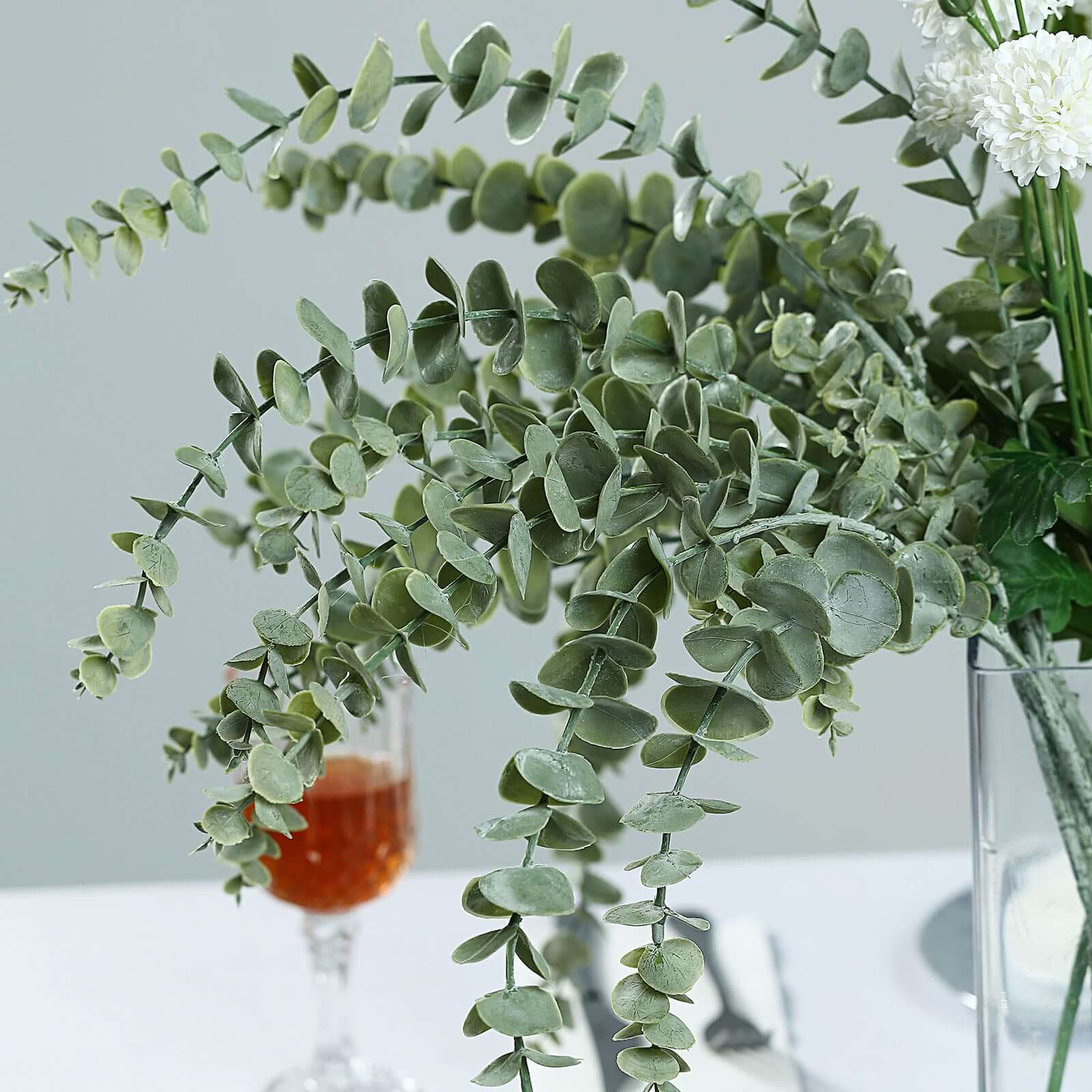 3 Bushes 30" Frosted Green Artificial Eucalyptus Branches Faux Plant