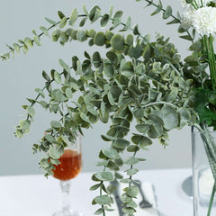 3 Bushes 30" Frosted Green Artificial Eucalyptus Branches Faux Plant