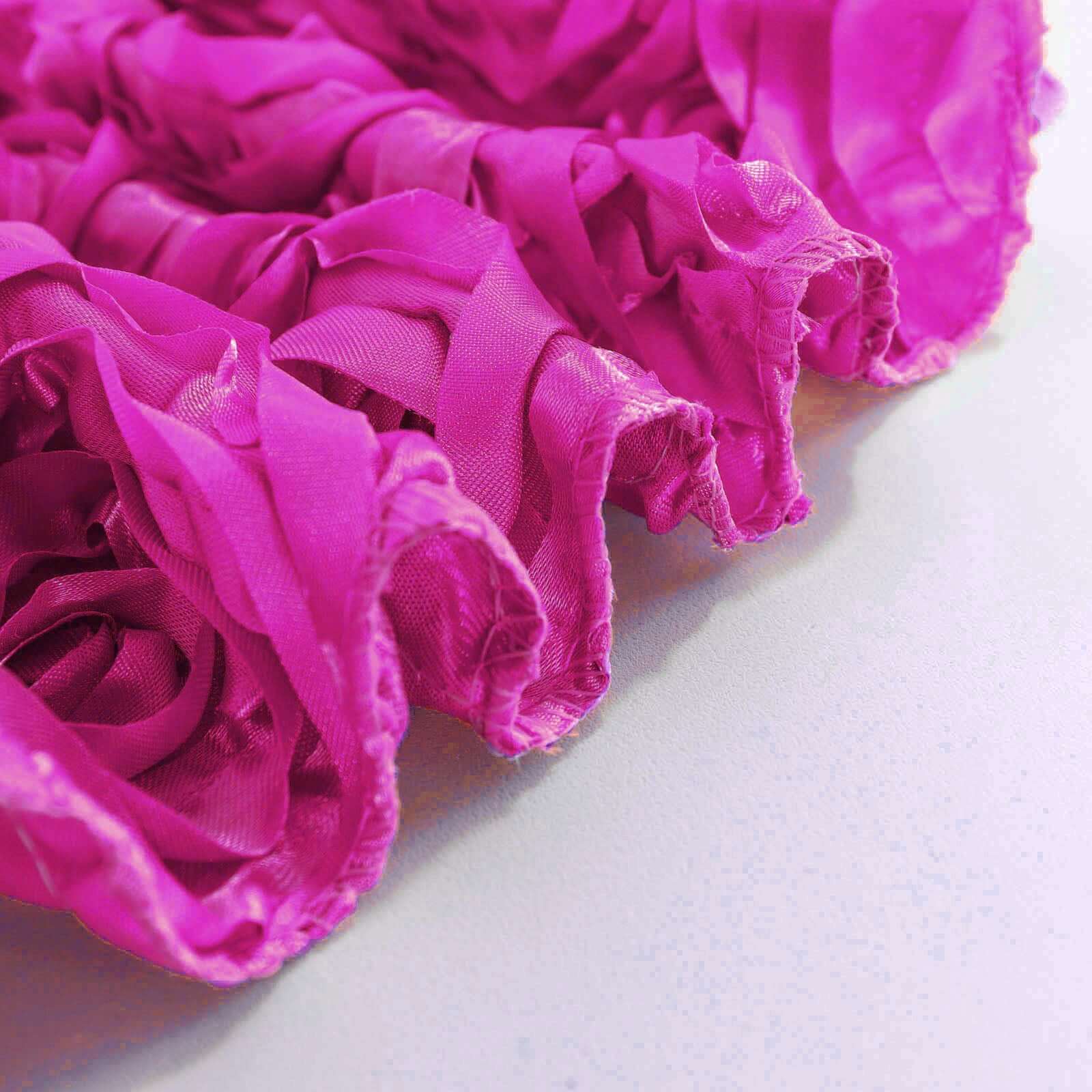 Satin 120" Round Tablecloth Fuchsia - Grandiose 3D Rosette with Seamless Finish Table Cover