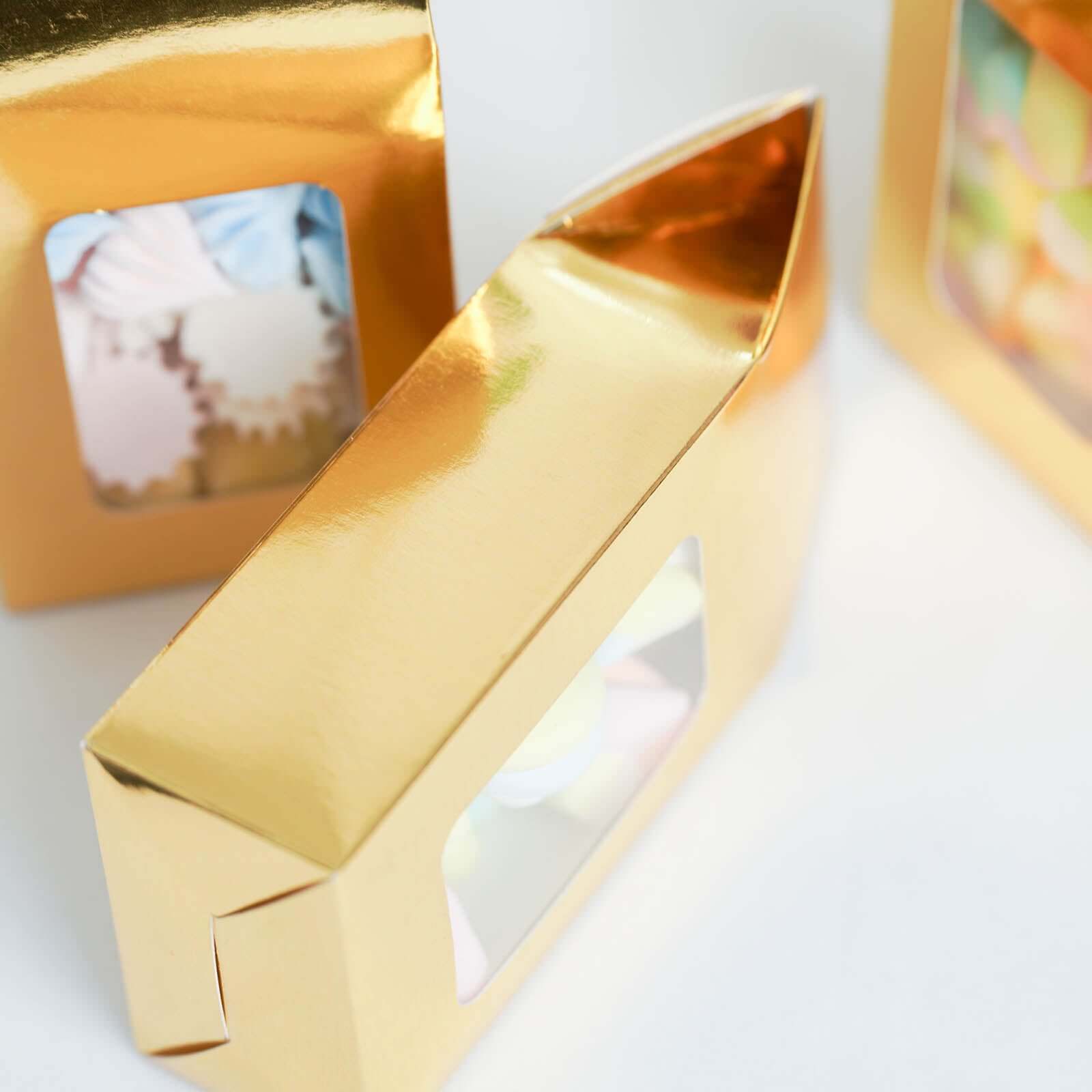 25 Pack Gold Tote With Window Party Favor Candy Gift Boxes 2.75" X 1.5" X 6"