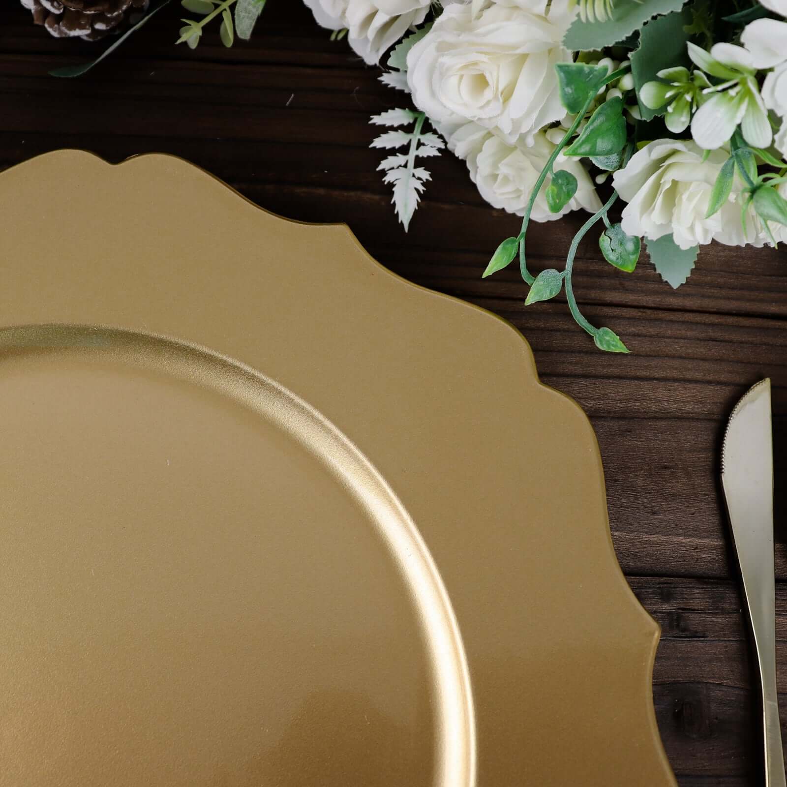 6 Pack 13" Metallic Gold Acrylic Charger Plates Scalloped Rim, Gold Plastic Charger Plates