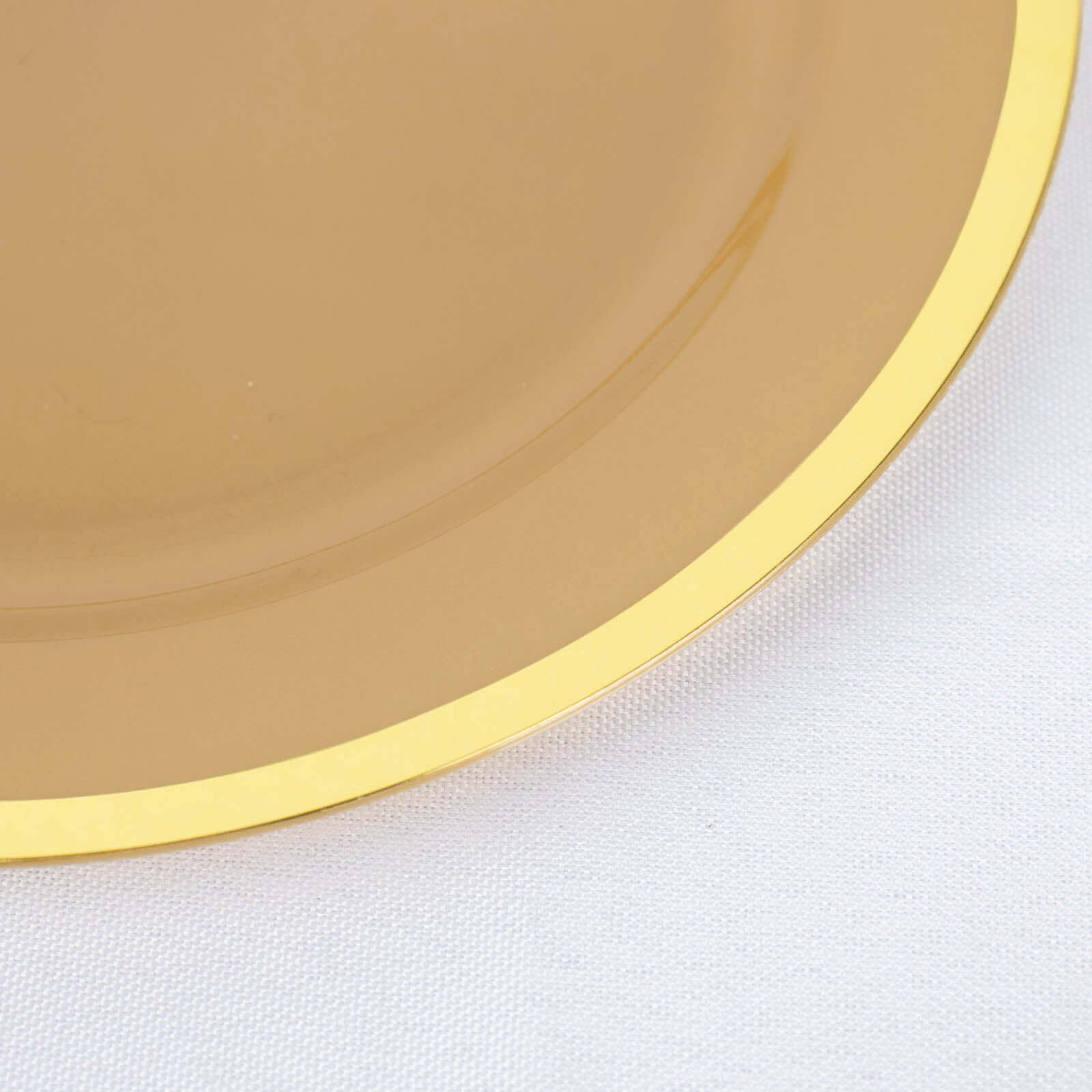 10-Pack Plastic 7" Round Appetizer Plates in Gold with Gold Rim - Sleek Disposable Salad Plates for Banquets & Special Occasions