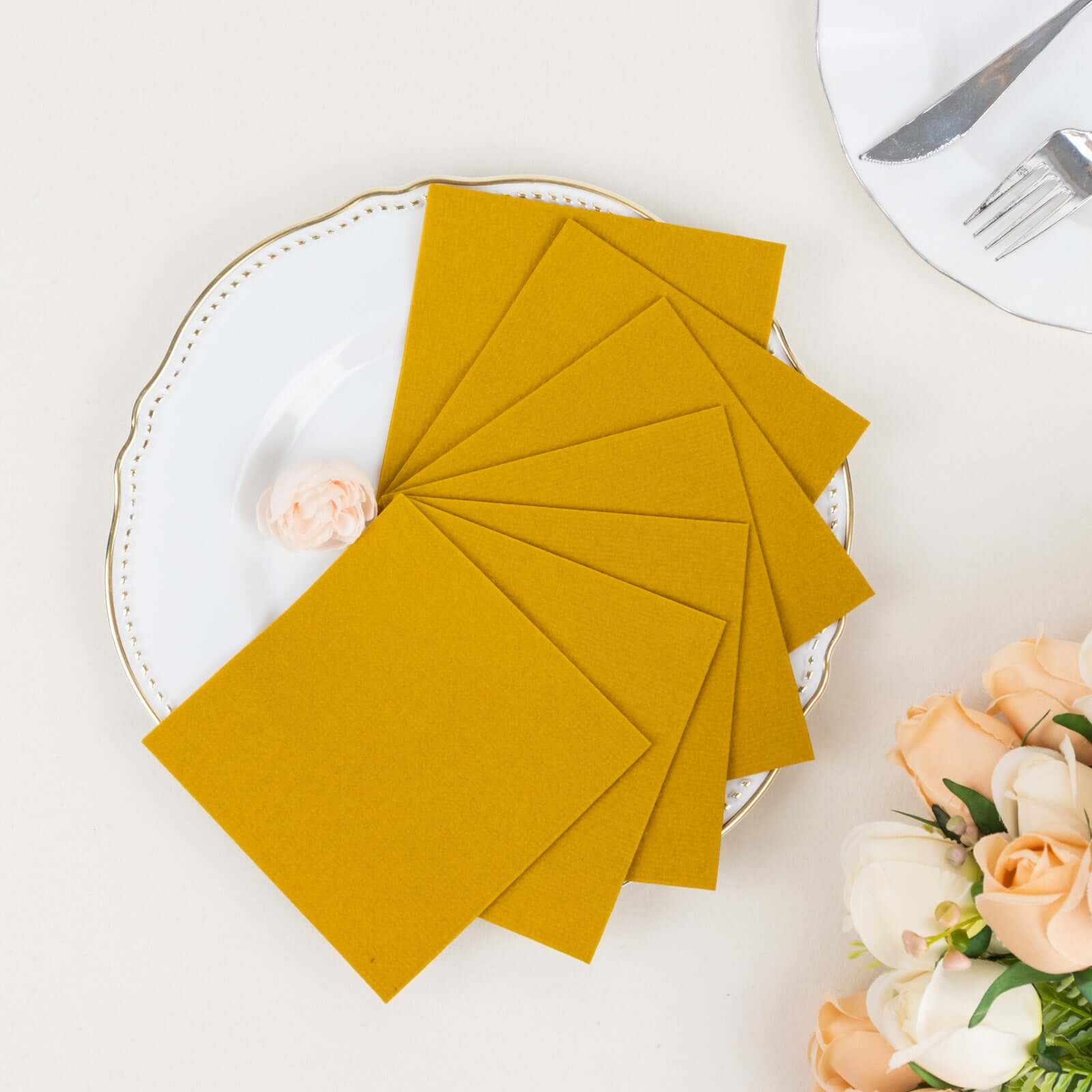 20-Pack Paper Linen-Like Cocktail Napkins Gold - Disposable 5"x5" Airlaid Soft Napkins