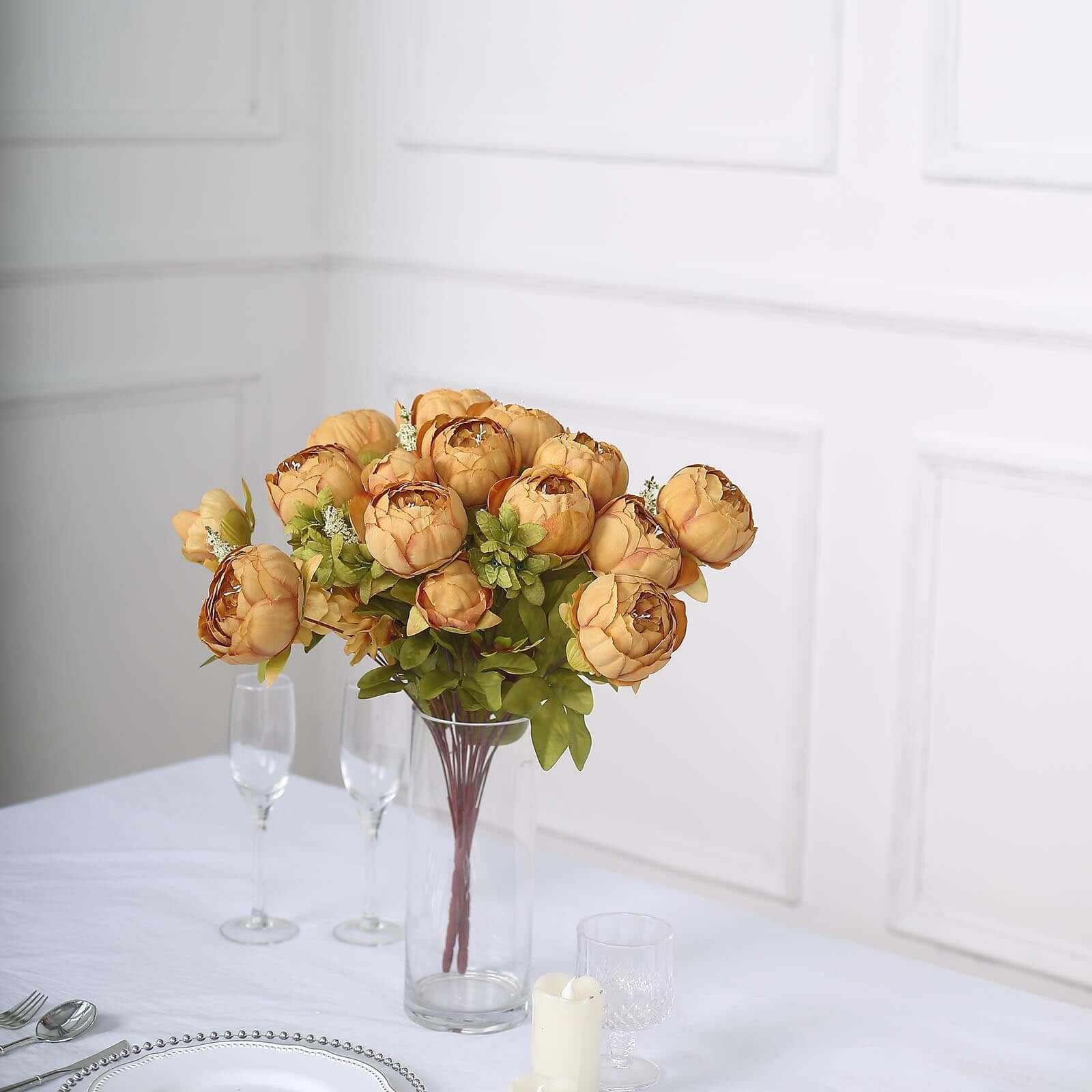 2 Pack 19" Gold Artificial Peony Flower Wedding Bouquets, Faux Silk Flower Arrangements