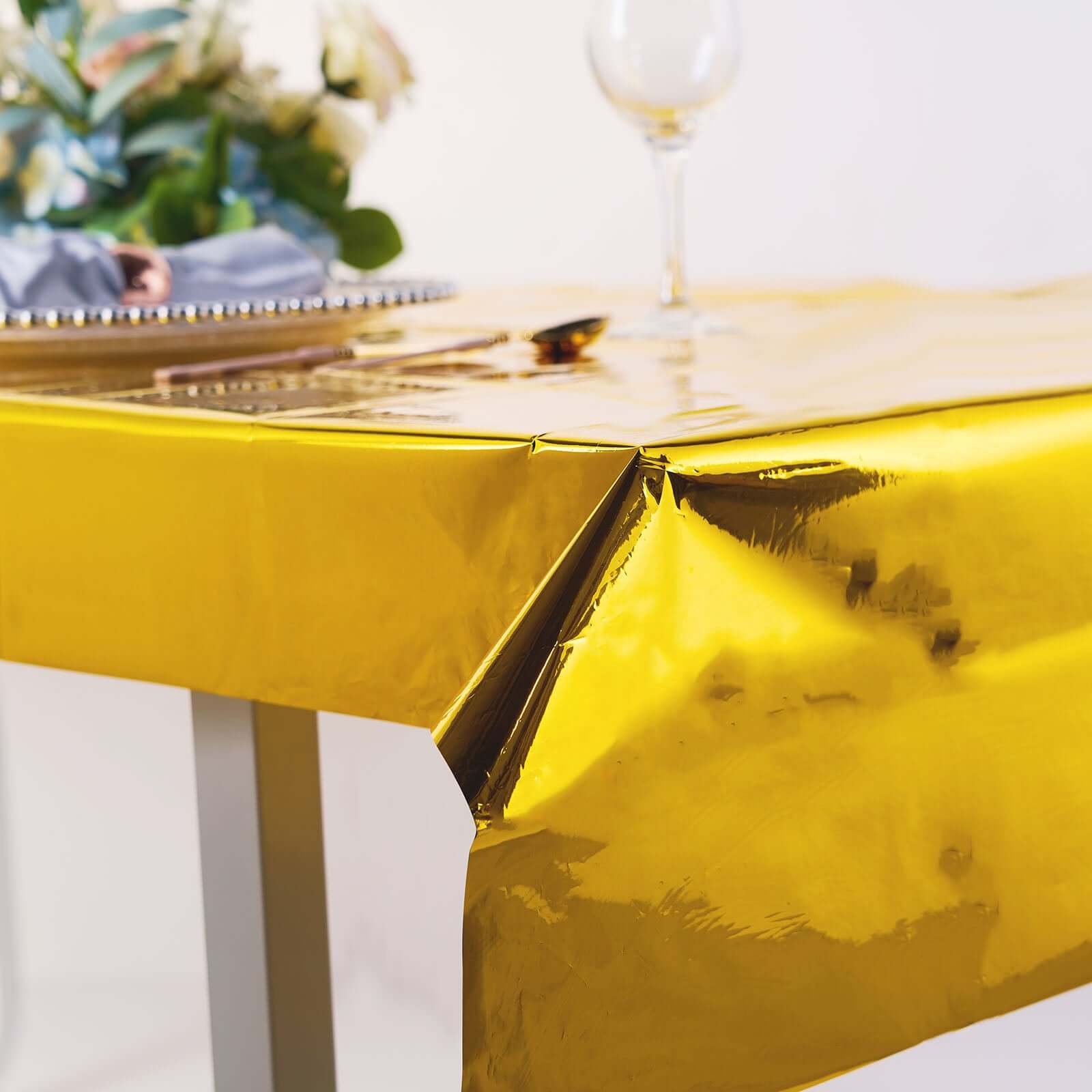40"x90" Gold Metallic Foil Rectangle Tablecloth, Disposable Table Cover