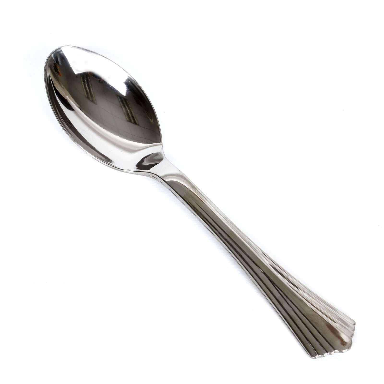 25-Pack Plastic Spoons Heavy Duty Titanium Silver Design - Durable Disposable Utensils for Parties 7"