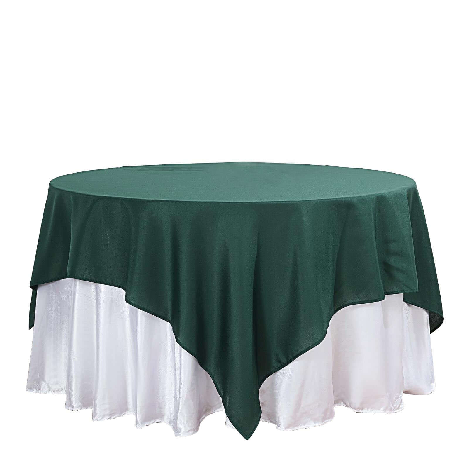 Polyester 90"x90" Table Overlay Square Tablecloth Hunter Emerald Green - Wrinkle-Resistant & Durable Table Cover