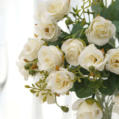 2 Pack 12" Ivory Artificial Open Rose Flower Arrangements, Small Faux Floral Bouquets