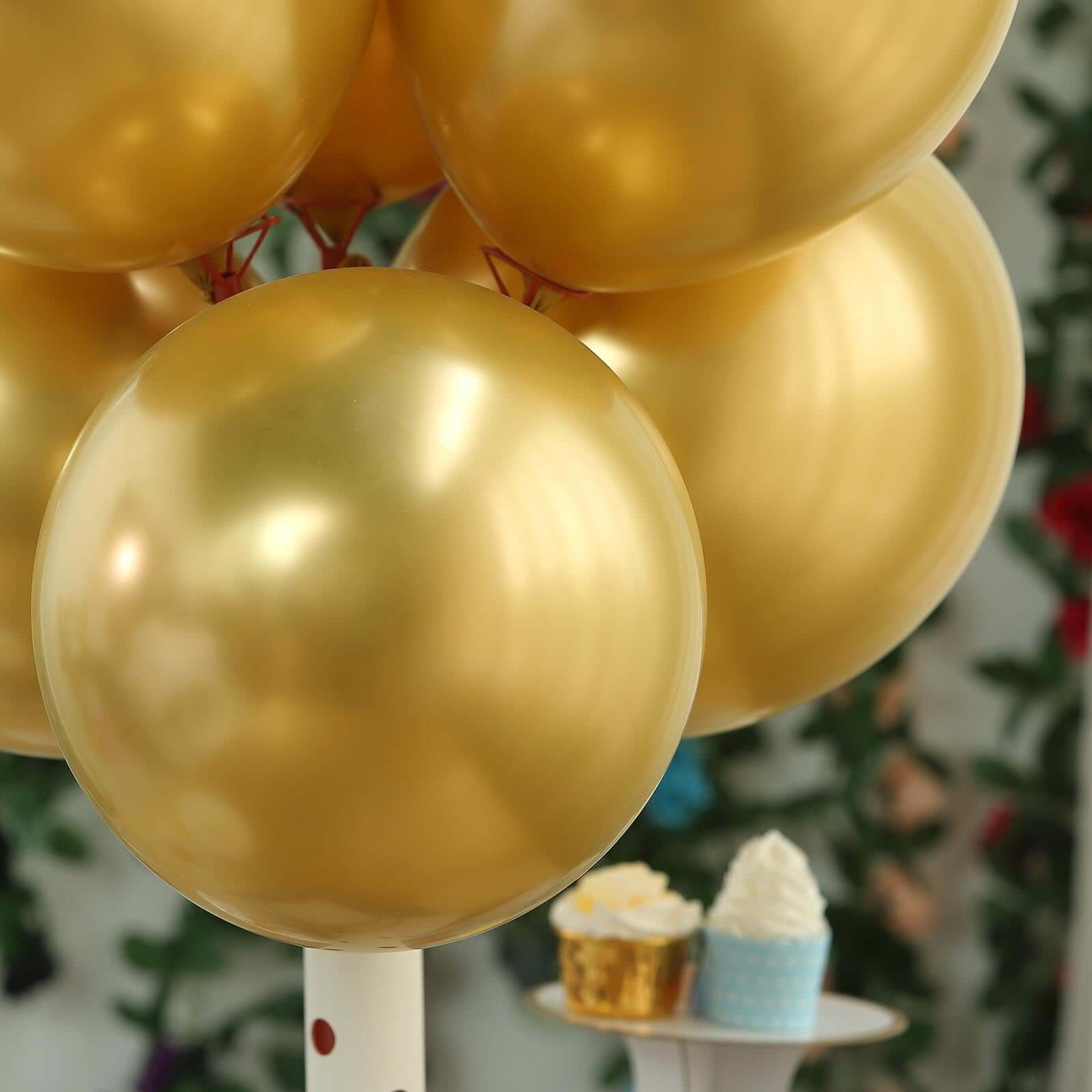25 Pack 12" Metallic Chrome Gold Latex Helium or Air Party Balloons