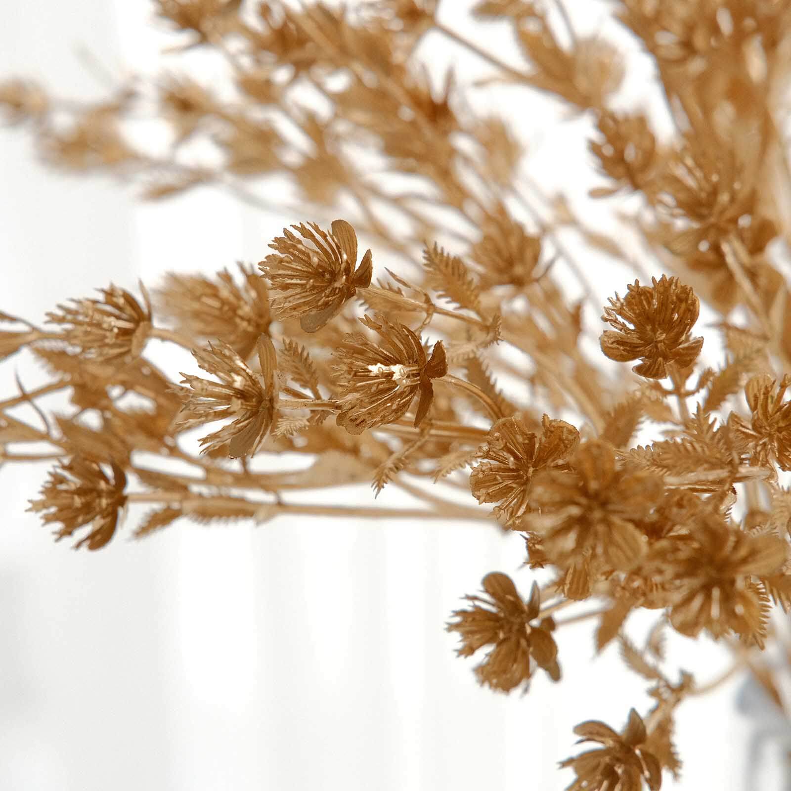 4-Pack Artificial Baby's Breath Flower Bouquet Metallic Gold - Decorative Faux Gypsophila Floral Bush Bouquet Fillers for Stunning Event Decor & Centerpieces 13"