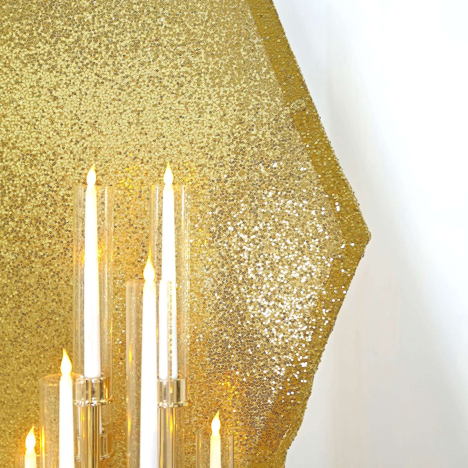8ftx7ft Metallic Gold Shiny Sequin Hexagon Backdrop Stand Cover, Shiny Sparkle 2-Sided Custom Fit Wedding Arch Cover
