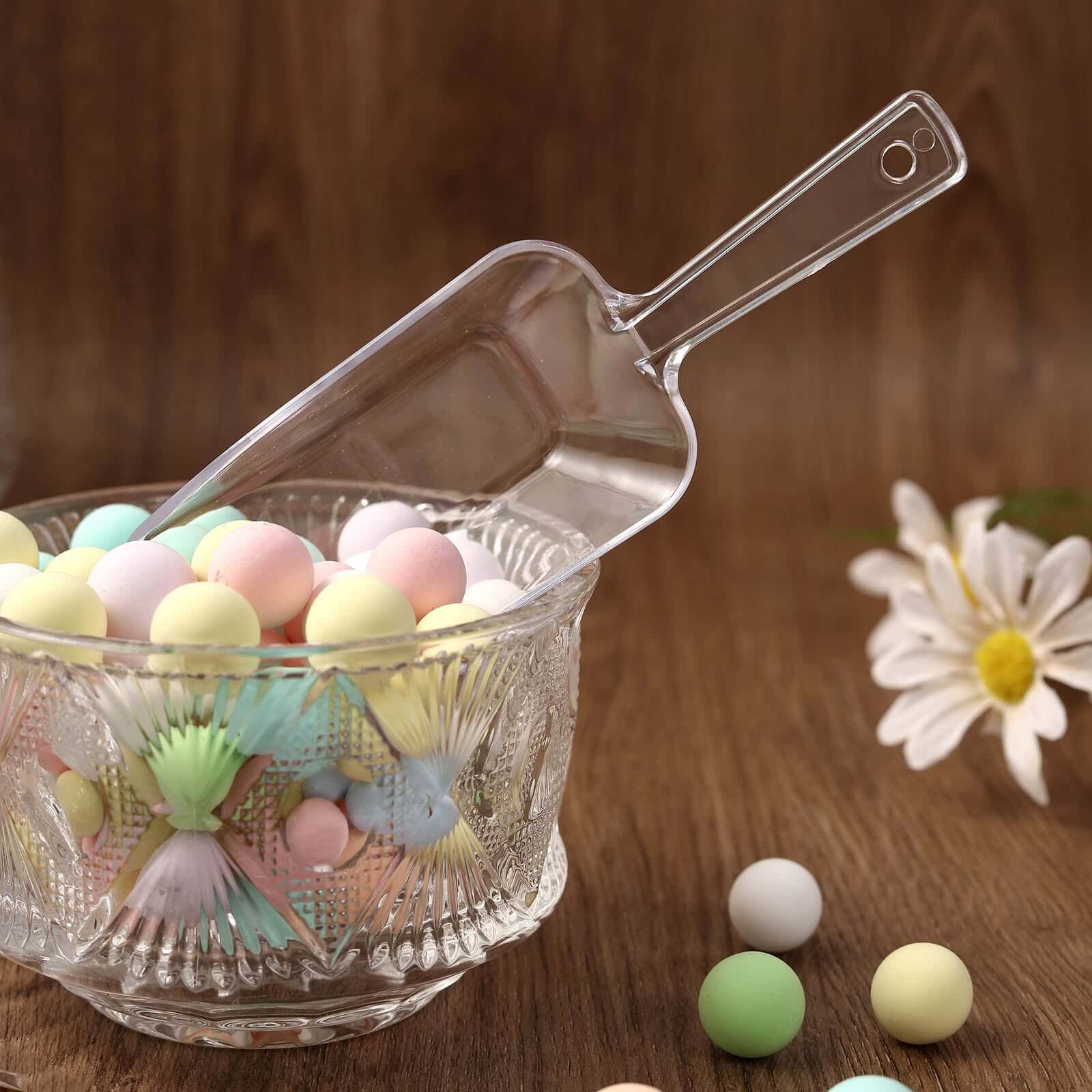 6-Pack Candy Scoops Kitchen Ice Scoop Design Clear - Plastic Disposable Supplies for Bar and Buffet Use 6"
