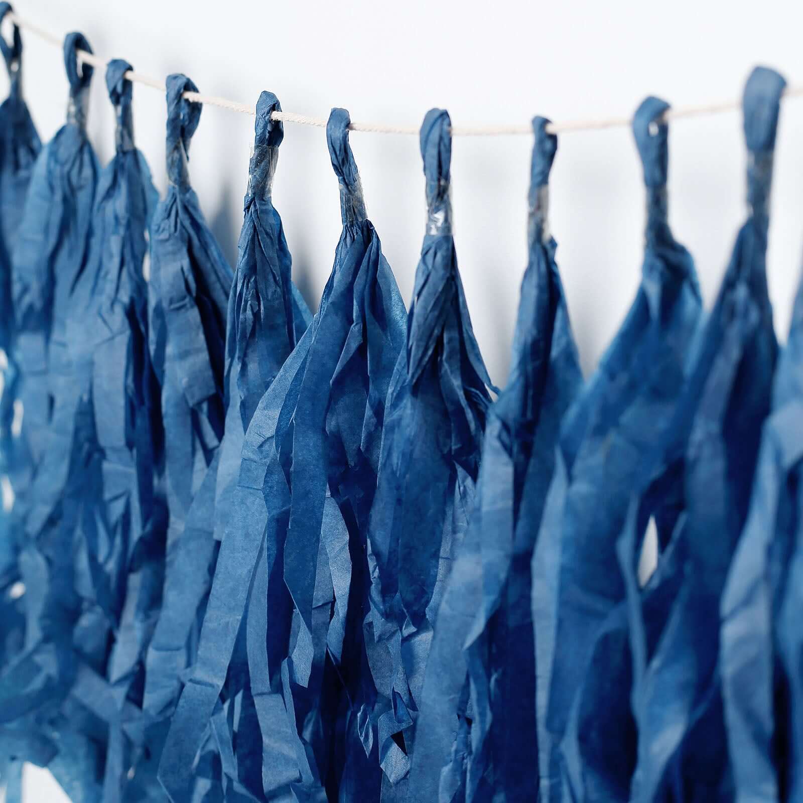 12 Pack Pre-Tied Navy Blue Paper Fringe Tassels With Garland String Hanging Streamer Banner