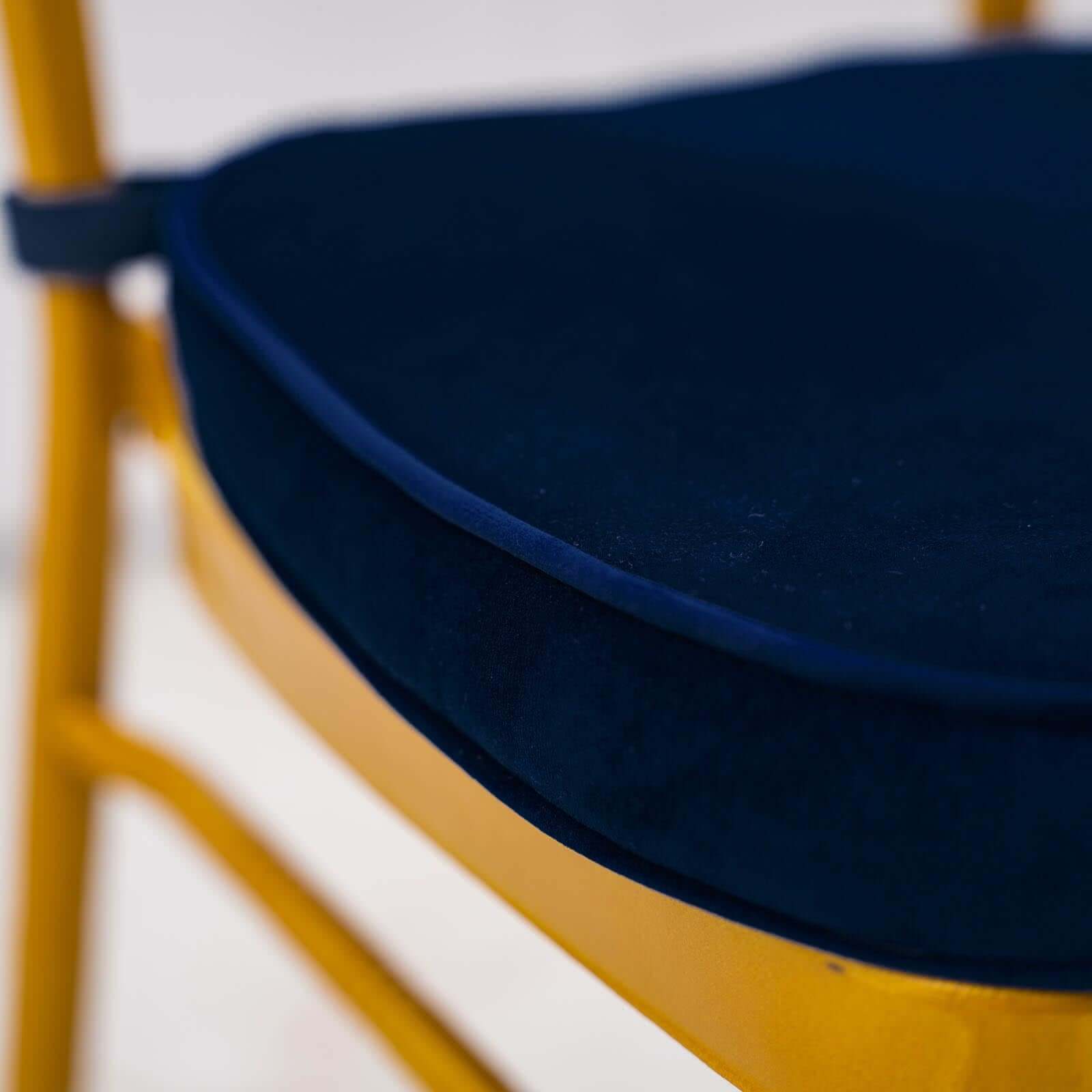Velvet Chair Cushion with 2" Thick Memory Foam and Ties Navy Blue - Removable Cover for Chiavari Chairs