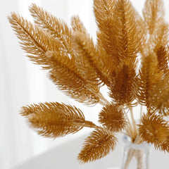 4-Pack Artificial Pine Branches Metallic Gold - Flexible Faux Pine Needle Sprigs Floral Sprays for DIY Garland Wreath Holidays & Home Decor 11"