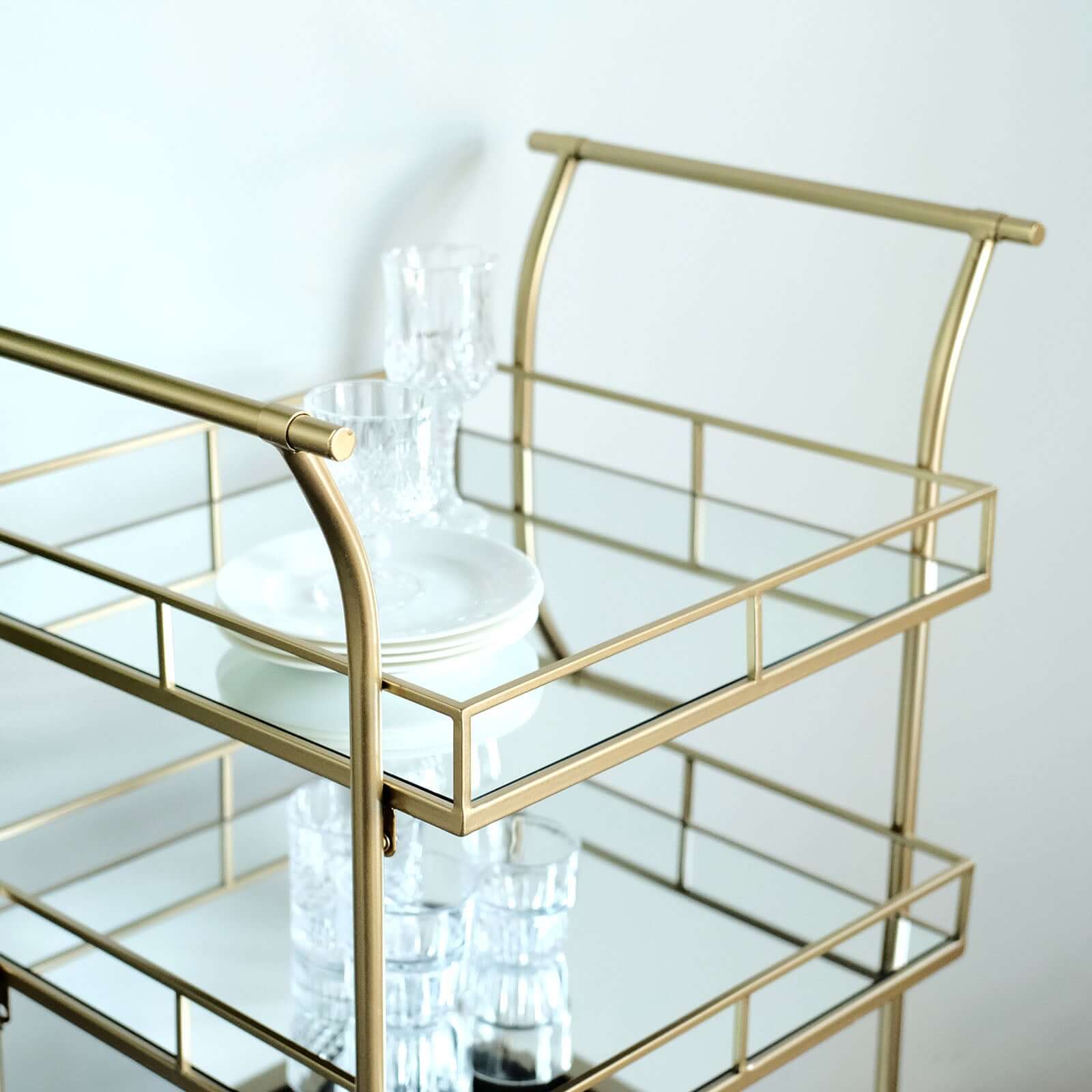 Gold Metal Bar Cart with Mirror Serving Trays 3-Tier - Teacart Island Trolley for Parties 3ft
