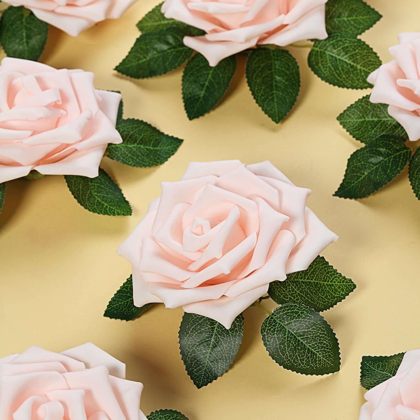 24 Roses 5" Blush Artificial Foam Flowers With Stem Wire and Leaves