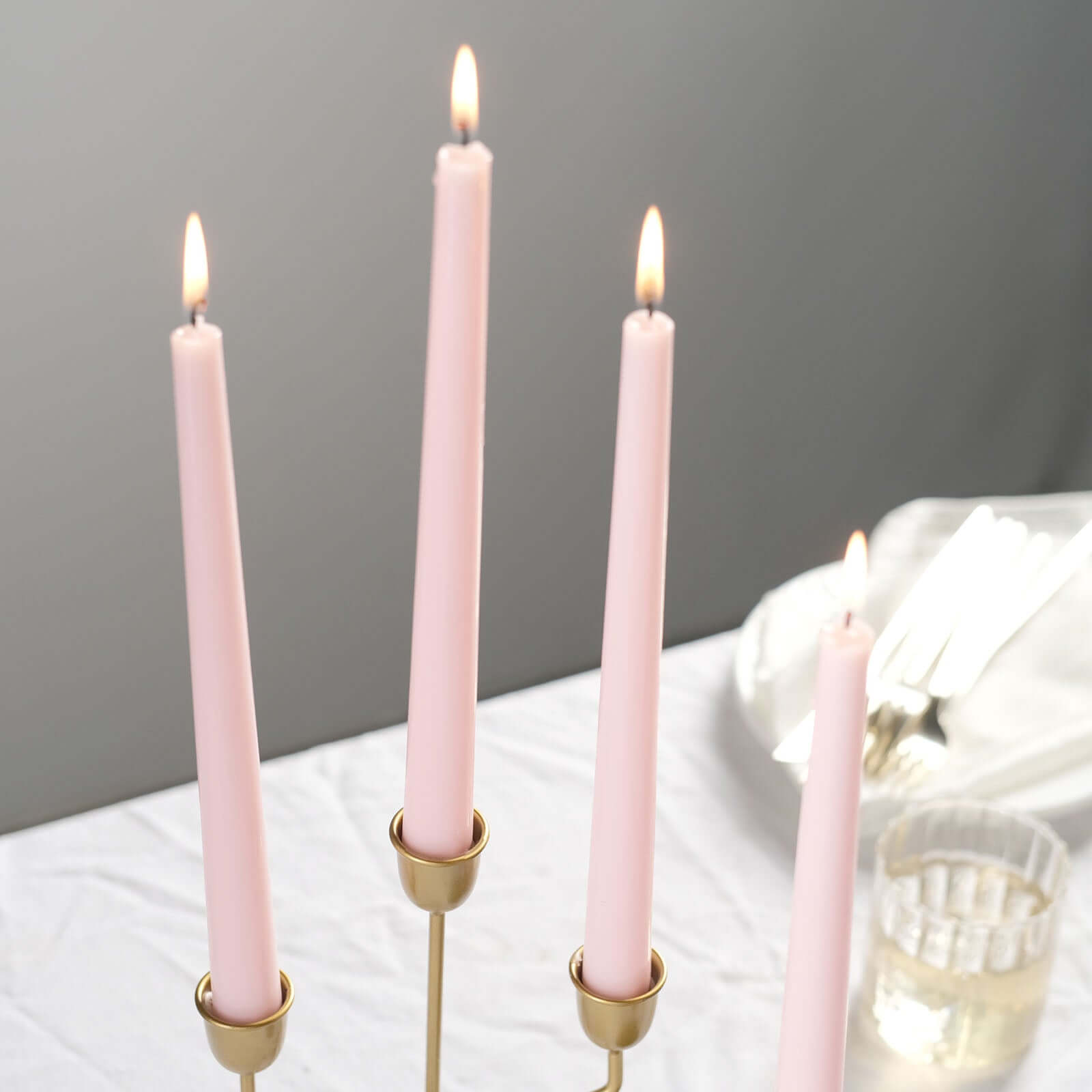12-Pack Taper Candles Premium Wax Design Blush - Unscented Candles for Upscale Settings 10"
