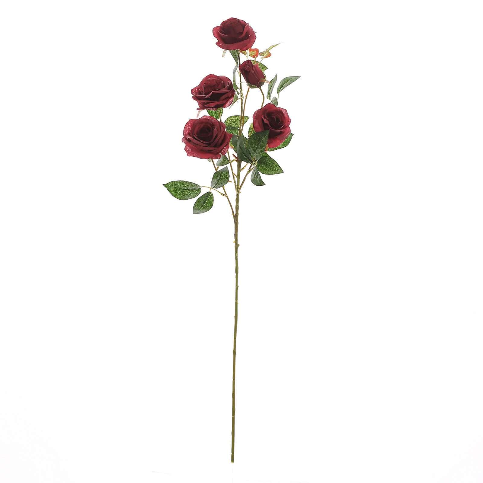2 Bouquets 33" Tall Burgundy Artificial Silk Rose Flower Bush Stems