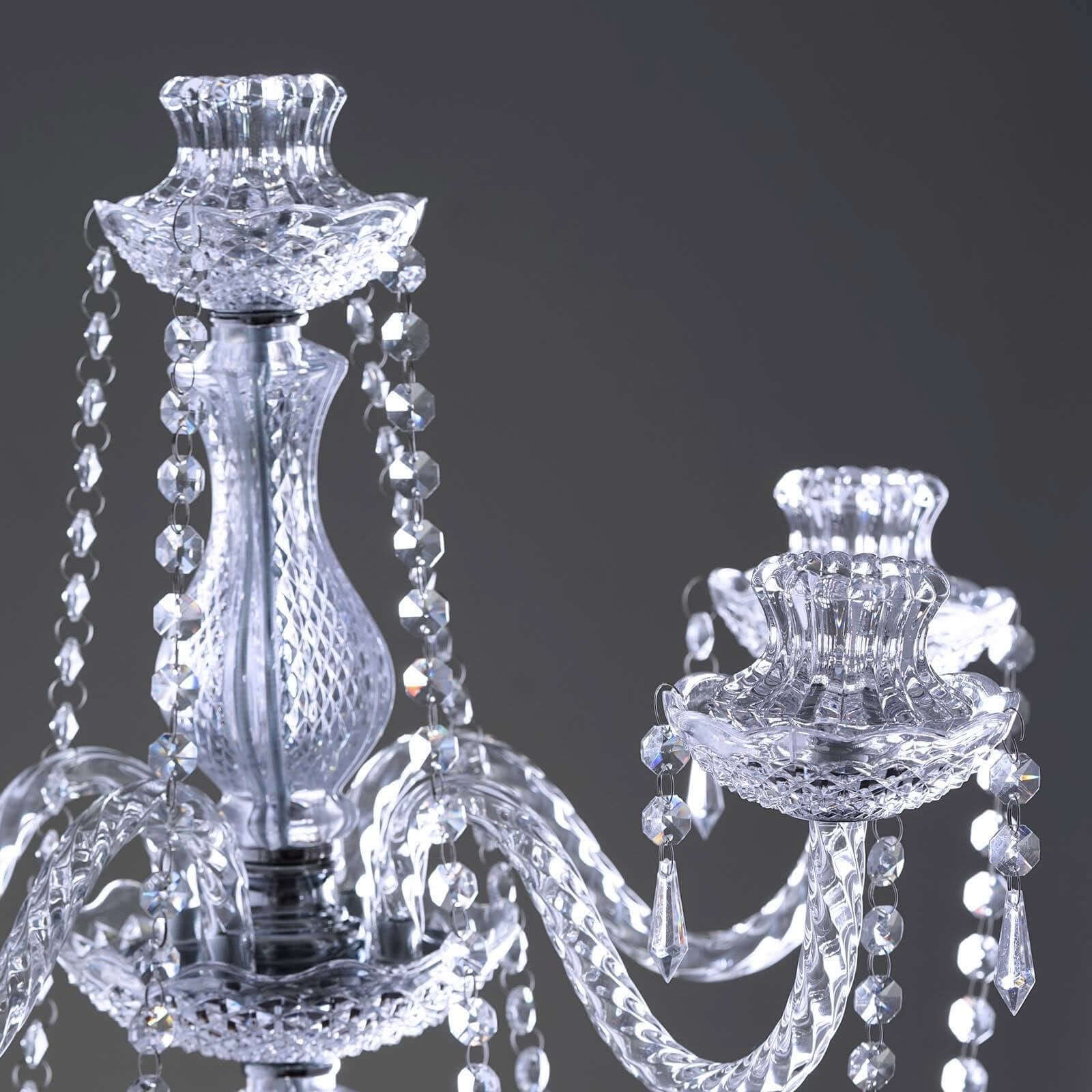 4-Arm Crystal Chandelier Candelabra Silver Metal - Sophisticated Taper Candlestick Holder Table Centerpiece 35"