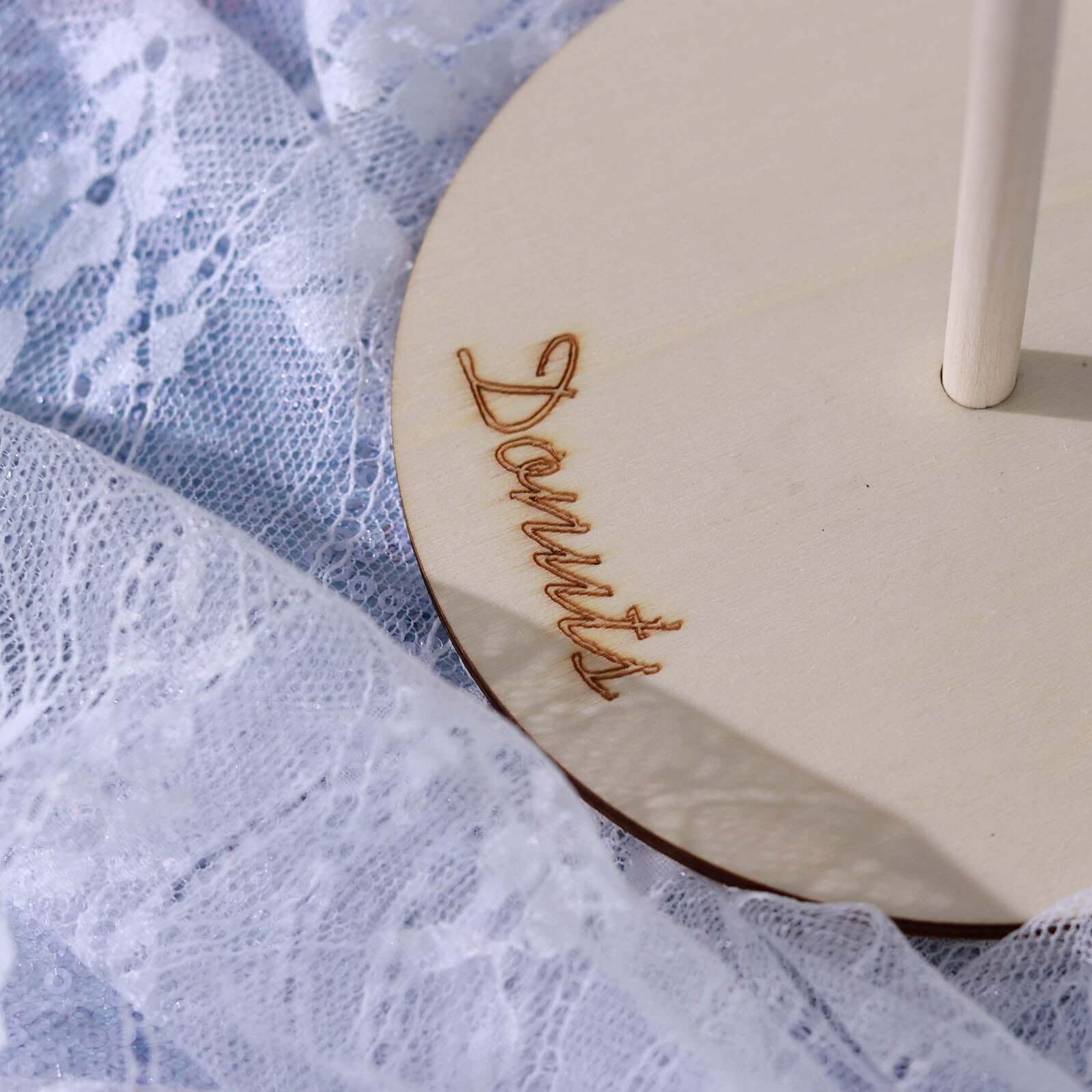 2-Pack Wooden Donut Stand Tower - Detachable Doughnut Rack Holder for Rustic Chic Dessert Tables