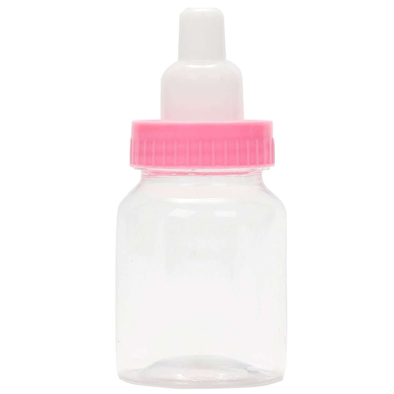 12-Pack Fillable Mini Candy Container in Baby Bottle Style Clear/Pink - Candy Treat Favor Boxes for Baby Showers 3.5"