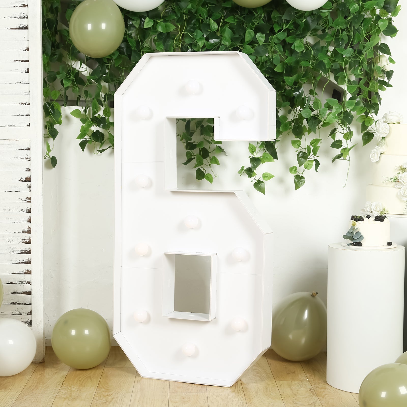 Giant LED Marquee Light Up Number "6", White 4ft Pre-Cut Foam Board with 10 Warm White Battery Operated LEDs, Glue Gun and Sticks