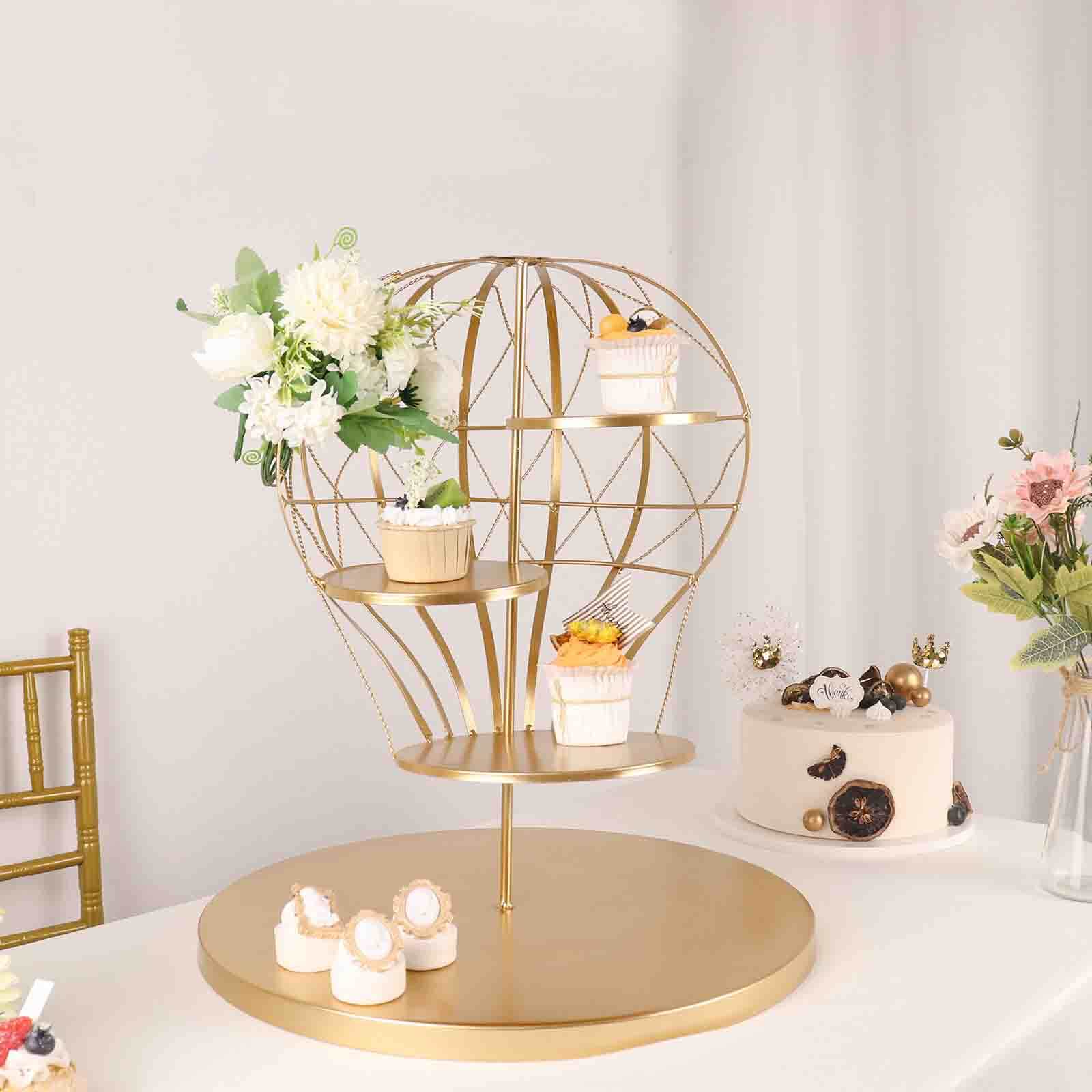 4-Tier Metal Cupcake Dessert Display Stand Gold Hot Air Balloon Design - Stylish Dessert Serving Tray Centerpiece Platter for Whimsical Carnival Inspired Events & Celebrations19"