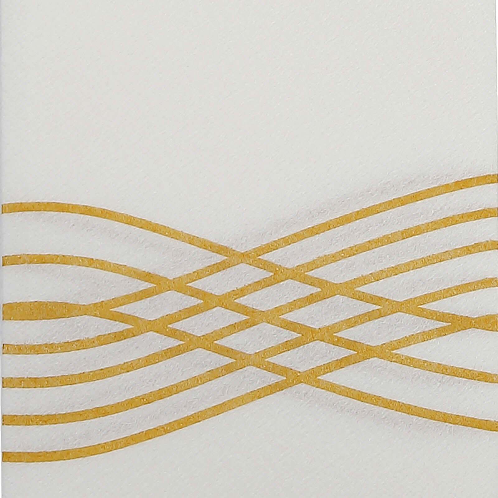 25 Pack Linen-Like Paper 8"x4" Napkins White with Metallic Gold Foil Wave Design - Soft & Absotbent Airlaid Hand Towels for Exquisite Weddings & Events