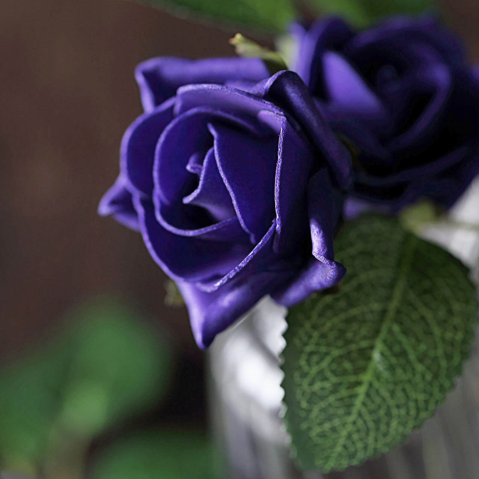 24 Roses 2" Purple Artificial Foam Flowers With Stem Wire and Leaves