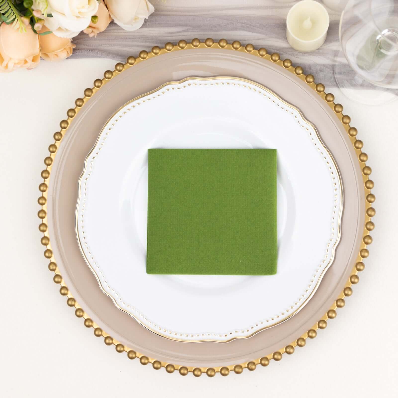 20-Pack Paper Linen-Like Cocktail Napkins Olive Green - Disposable 5"x5" Airlaid Soft Napkins