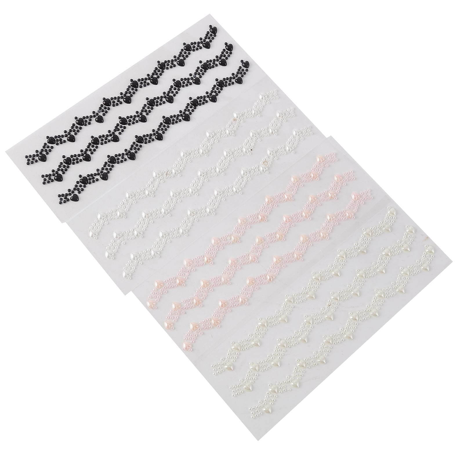 Black Self Adhesive Craft Rhinestone Trim Strips, Heart Pearl Embellishment Stickers