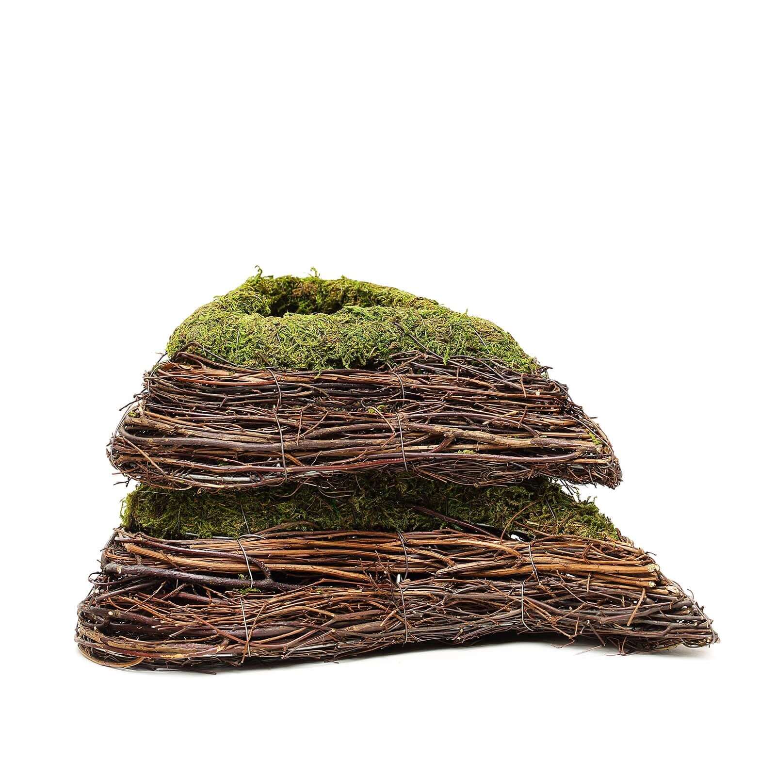 Set of 2 Heart Shaped Planter Boxes Preserved Moss Twigs Green - Flower Basket Centerpieces 14", 11"
