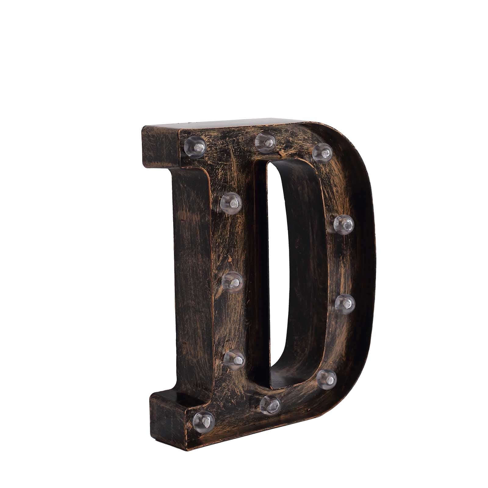 LED Marquee Letter "D" Industrial Style Antique Black - Light-Up Alphabet Sign for Weddings & Displays 9"