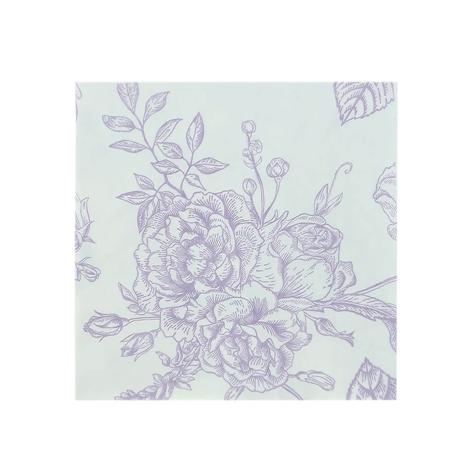 50 Pack Lavender 2-Ply Paper Beverage Napkins in Matte Pink and White French Toile Floral Pattern, Highly Absorbent Soft Disposable Cocktail Napkins