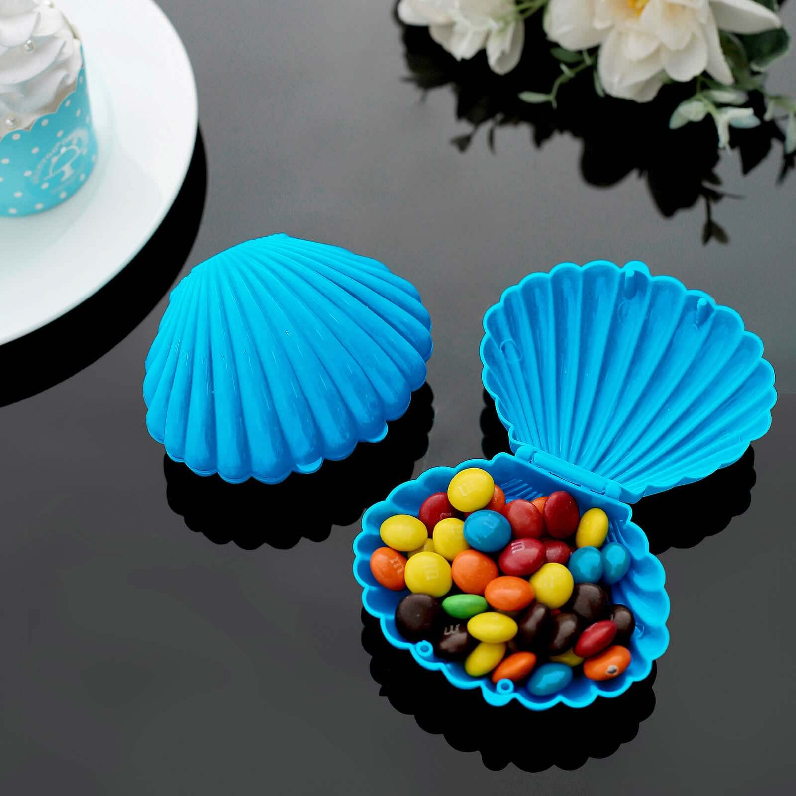 12-Pack Seashell Candy Container Gift Boxes Light Blue Beach Theme - Decorative Mini Favor Boxes for Jewelry 3.5"