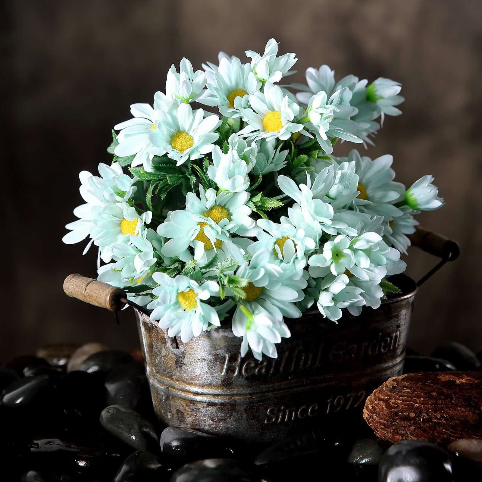4 Bushes 11" Light Blue Artificial Silk Daisy Flower Bouquet Branches