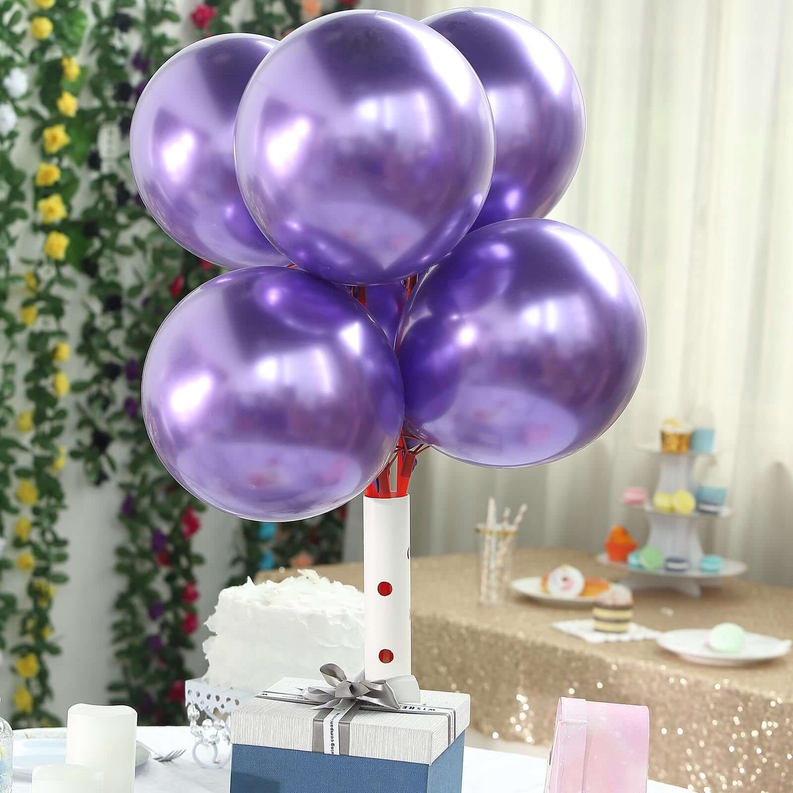 25 Pack 12" Metallic Chrome Purple Latex Helium Air Party Balloons